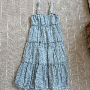 Max Studio Size Medium Blue Tiered Dress Hearts Green EUC Midi Length